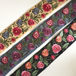 【50cm】インド刺繍リボン　イエローxピンク　シルク　GS210 6枚目の画像