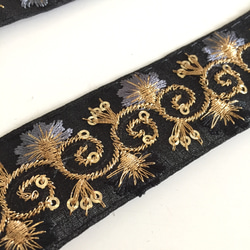 【50cm】インド刺繍リボン　ブラック　オーガンジー　GO237 2枚目の画像