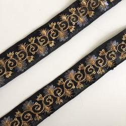 【50cm】インド刺繍リボン　ブラック　オーガンジー　GO237 5枚目の画像