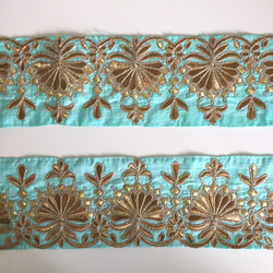 【50cm】インド刺繍リボン　ライトブルー　シルク　HS245 6枚目の画像