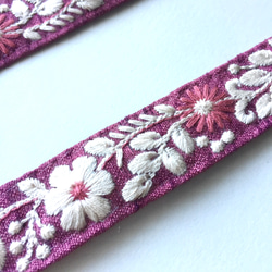 【50cm】インド刺繍リボン　レッドパープル　コットンシルク　GS273 3枚目の画像