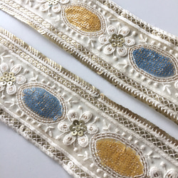 【50cm】インド刺繍リボン　ホワイト　パステル　レース　LL285 4枚目の画像
