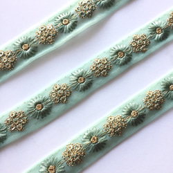 【50cm】インド刺繍リボン　くすみグリーン　ネット　EN294 3枚目の画像