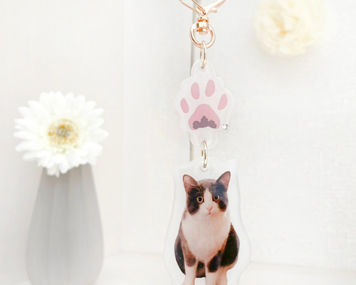デニムリメイク チャーム 肉球 猫 犬 LOVE キーホルダー 飾り 犬用品