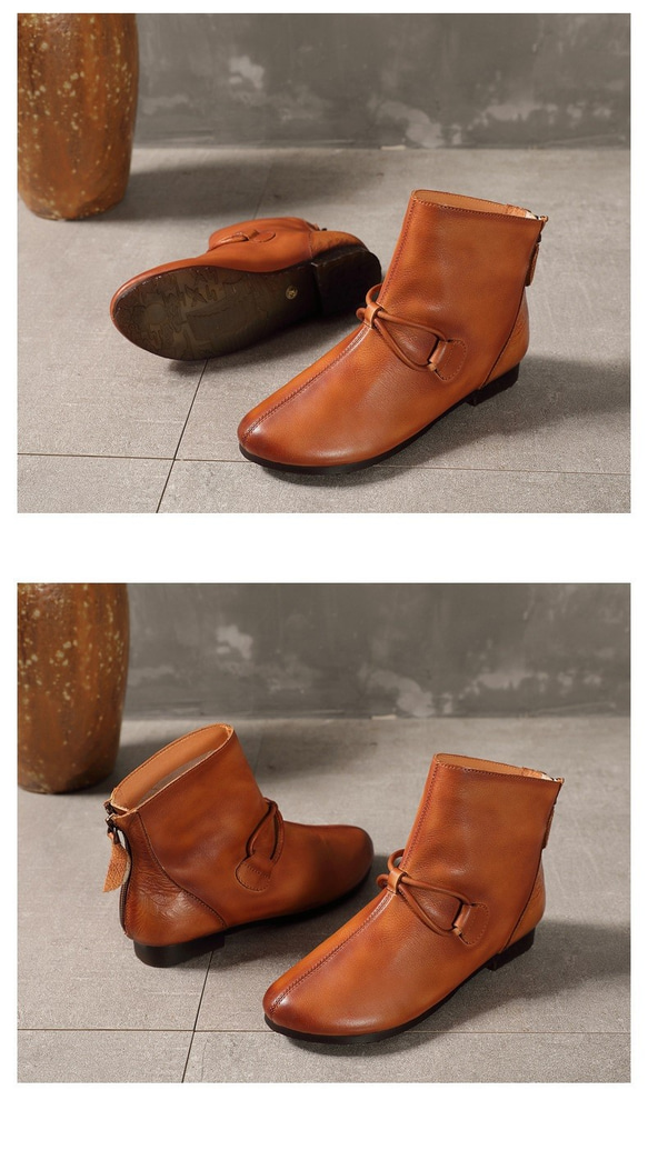 ★2020秋冬のハンドメイド新作★手作り靴レトロショートブーツポインテッドレザーブーツ 3枚目の画像