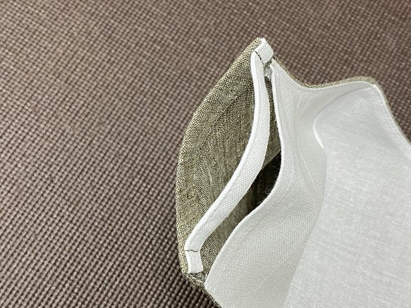 ベルギーリネン　麻１００％　薄緑　吸汗速乾　Ｌサイズ　２層構造　ポケット　サイドガイド　リフォーム繕　オリジナル 7枚目の画像