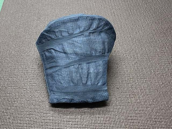 近江リネン　麻１００％　紺色　吸汗速乾　涼しい　Ｌサイズ　２層構造　ポケット　サイドガイド　リフォーム繕　オリジナル 3枚目の画像