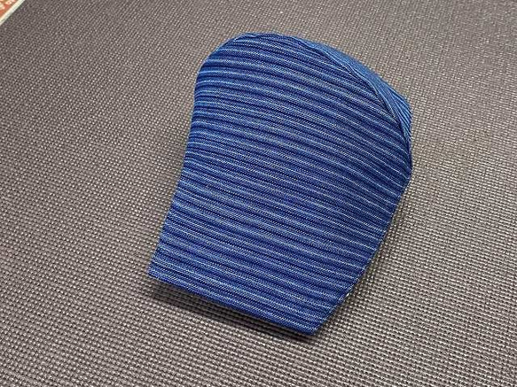 正藍染　松阪もめん　縦縞　吸汗速乾　涼しい　Ｌサイズ　２層構造　ポケット　サイドガイド　リフォーム繕　オリジナル 2枚目の画像