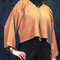 〜軽さを纏う　やさしく薄〜い手織り綿〜　ジャケット　前紐　オレンジストライプ　208A002 2枚目の画像