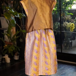 ✴️値下げしました〜ミャンマーから波柄織物〜　スカート　ヨークギャザー　ルンタヤ　208C003 8枚目の画像