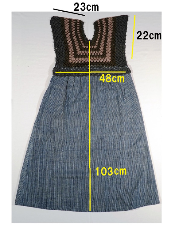 〜織りと編みの２重奏〜　ニット付きワンピース　ジャンパースカート　手紬ぎ綿　藍染　209D005 10枚目の画像