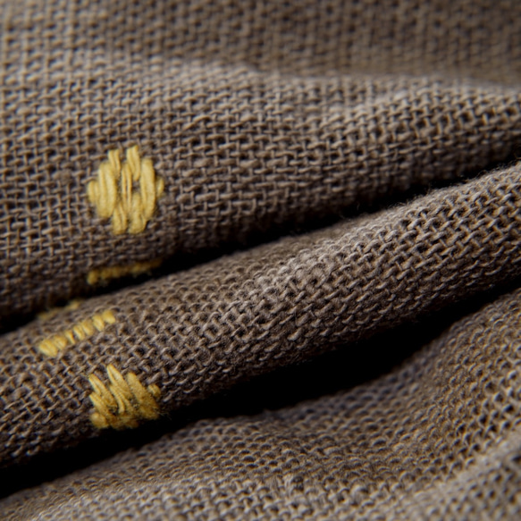 〜小さな伝統柄を散りばめて、マロン色〜　ワイドパンツ　手紬ぎ　茶黄紋織り 209E003 8枚目の画像