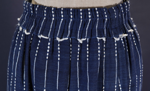 〜藍に降る、恵みの雨模様〜　スカート裾切替バルーン　藍ストライプ　2104C003 6枚目の画像