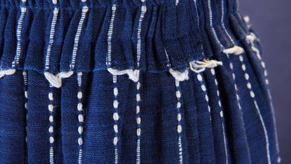 〜藍に降る、恵みの雨模様〜　スカート裾切替バルーン　藍ストライプ　2104C003 8枚目の画像