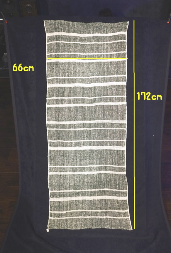 〜ラオスの緑は、強くてやさしい〜　手紬ぎスカーフ　大判　グリーンストライプ　2104S003 5枚目の画像