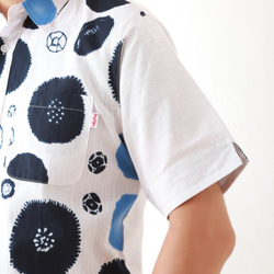 遠州織物　メンズ半袖シャツ　Lサイズ　浜松注染そめ　Proftint　夏椿　青 3枚目の画像