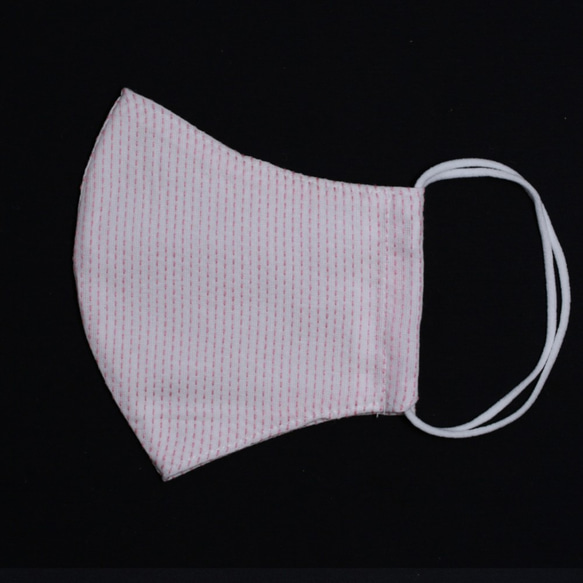 遠州織物　No2　Mサイズ　先染め生地マスク　カラー刺子織り　ピンク　綿100％　 2枚目の画像