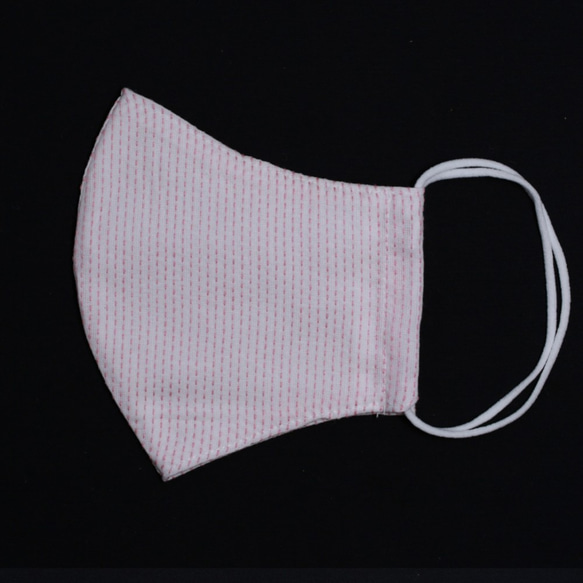 遠州織物　No2　Lサイズ　先染め生地マスク　カラー刺子織り　ピンク　綿100％　 2枚目の画像