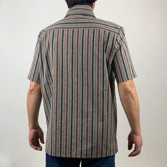 遠州木綿　ゆったりメンズシャツ　半袖　NO11　サイズL 2枚目の画像