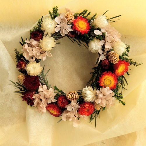 秋の森ドライフラワーリース