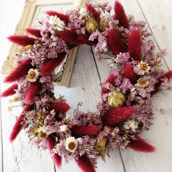 ふわふわピンクのミニリース ドライフラワー ドライフラワー atelier