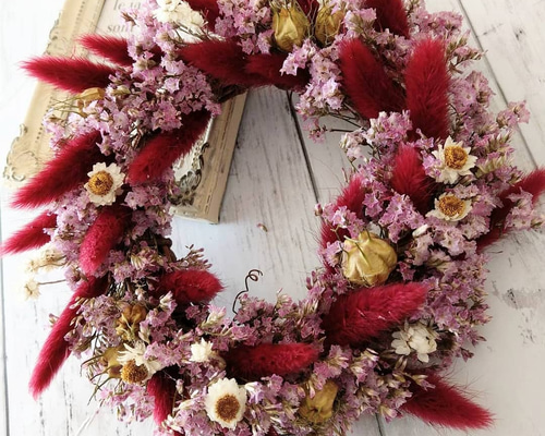 春待ち　ピンクのラウンドリース　ドライフラワーリース 春待ち ピンクのラウンドリース ドライフラワーリース 楽天市場