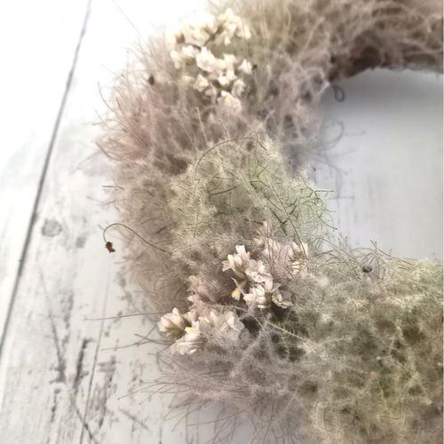 スモークツリーのミニリース　ドライフラワーリース グリーンスモークツリー入りドライフラワーリース(バスケット型