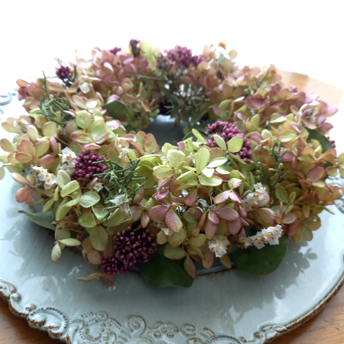 片品村の秋色ミナヅキと2種のグリーンのリース ドライフラワー ドライ  