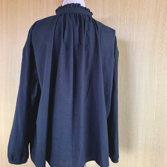 【受注製作】スタンドカラーの襟フリルブラウス（ハーフリネン）★サイズ・カラー選べます★ 7枚目の画像