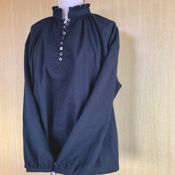 【受注製作】スタンドカラーの襟フリルブラウス（ハーフリネン）★サイズ・カラー選べます★ 6枚目の画像