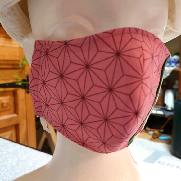 マスク　大人用　和柄　麻の葉模様　　手作り　裏面メッシュ　ハンドメイド 2枚目の画像