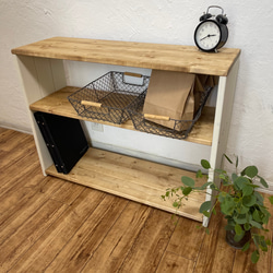 シェルフ　ハンドメイド　作業台　飾り棚　白茶 h60w78d26.7/オープンラック/収納棚/飾り棚/プリンター台