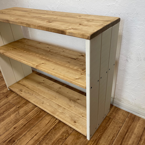 シェルフ　ハンドメイド　作業台　飾り棚　白茶 シェルフ ハンドメイド 作業台 飾り棚 白茶