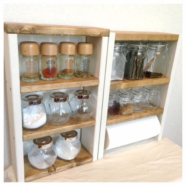 ★2点set★　　白×茶 ｷｯﾁﾝﾍﾟｰﾊﾟｰｽﾊﾟｲｽﾗｯｸ&三段ｽﾊﾟｲｽﾗｯｸ