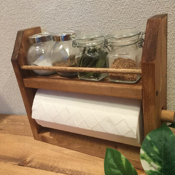 kitchen paper shelf キッチンペーパーホルダー付き スパイスラック 2枚目の画像