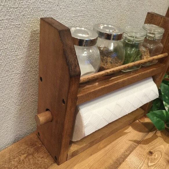 kitchen paper shelf キッチンペーパーホルダー付き スパイスラック 3枚目の画像