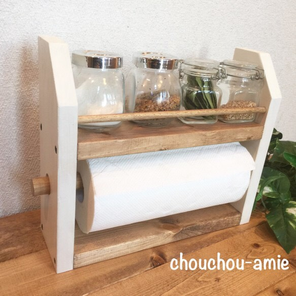 kitchen paper shelf  キッチンペーパーホルダー付き スパイスラック 1枚目の画像