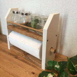 kitchen paper shelf  キッチンペーパーホルダー付き スパイスラック 2枚目の画像