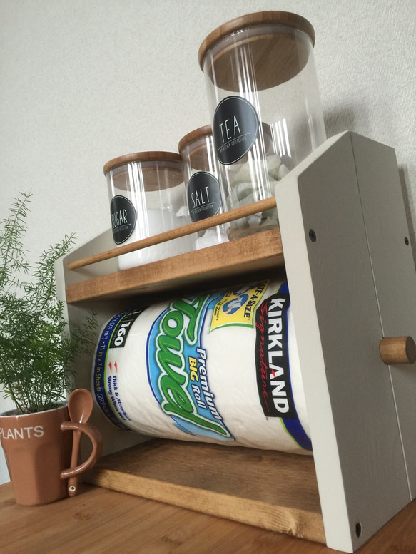 kitchen paper shelf コストコsize  キッチンペーパーホルダー付き スパイスラック 1枚目の画像