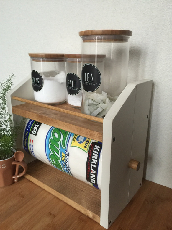 kitchen paper shelf コストコsize  キッチンペーパーホルダー付き スパイスラック 3枚目の画像