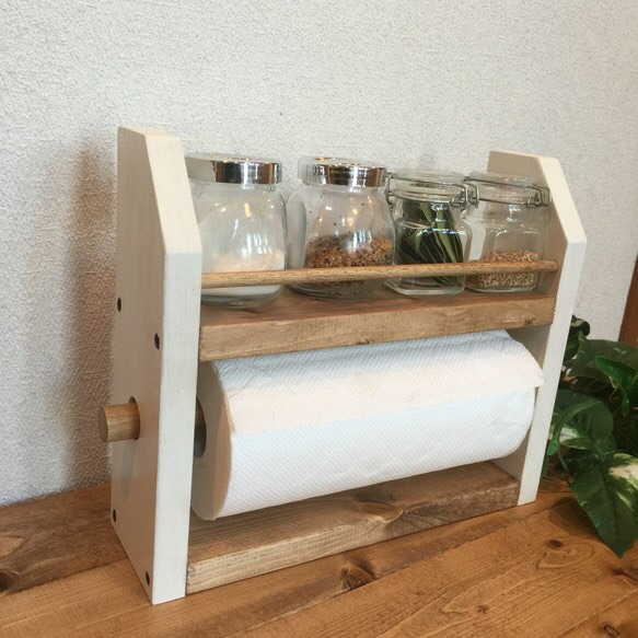 【在庫限りsale】2段kitchen paper shelf 白茶 キッチンペーパー スパイスラック 3枚目の画像