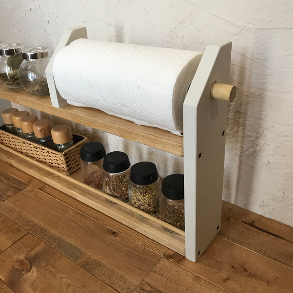 kitchen paper shelf long H33 W60 キッチンペーパー ホルダー&スパイスラック 2枚目の画像