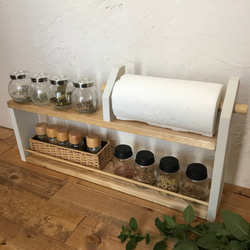 在庫限りsale＊kitchen paper shelf H33 W62 キッチンペーパー ホルダー　 無垢材　 1枚目の画像