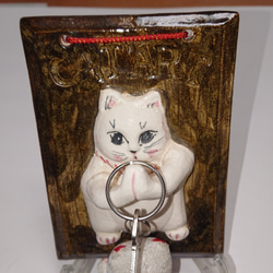 陶器の猫キーホルダー（ありがとう）掛け　Bタイプ 3枚目の画像
