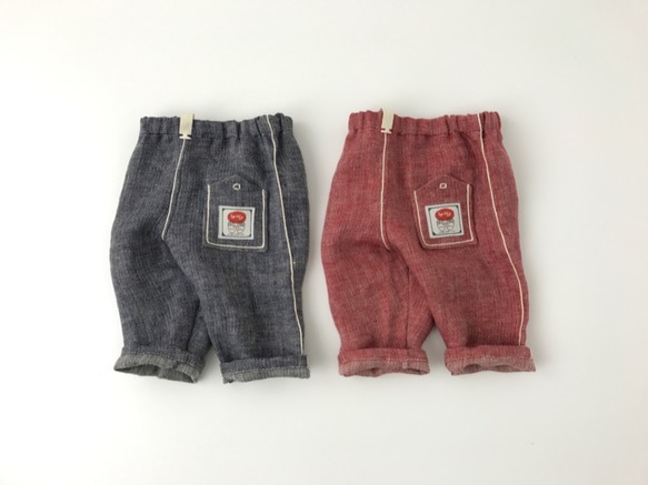 spiffy 作家一点物リネンキッズパンツ100cm Navy linen pants kids 麻 natural 1枚目の画像