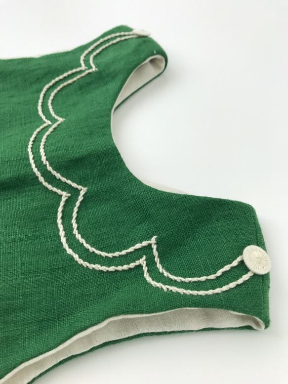 Natural 一点物 Linen dress リネンキッズ ワンピース100cm Green 女の子 東欧 北欧 刺繍 1枚目の画像