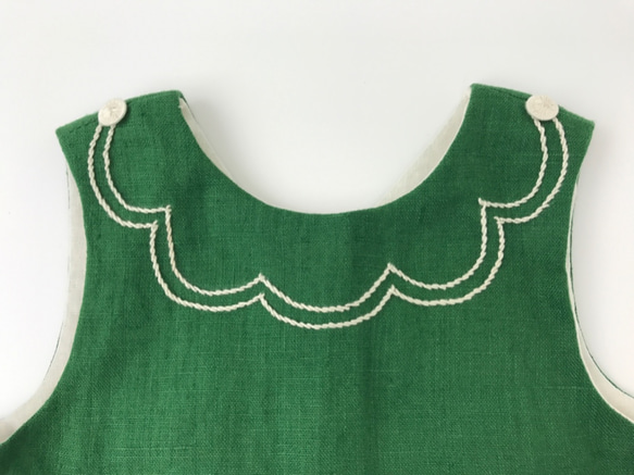 Natural 一点物 Linen dress リネンキッズ ワンピース100cm Green 女の子 東欧 北欧 刺繍 2枚目の画像