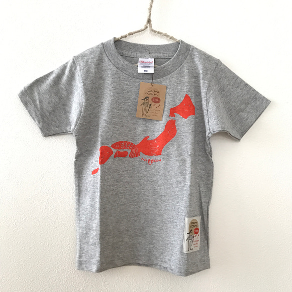 オリジナルプリント NIPPON キッズTシャツ kids Gray×Orange 110cm 日本地図 spiffy 2枚目の画像