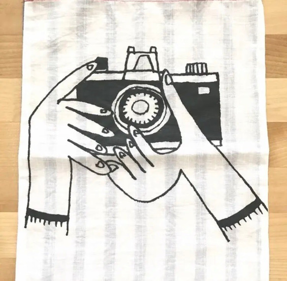 spiffy 一点物 camera print ミニトートバッグ handmade カメラマンプリント ストライプ 5枚目の画像