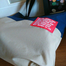 受注製作☆防水布のバッグ　紺×ベージュ☆プールバッグに・雨の日のおけいこに 2枚目の画像